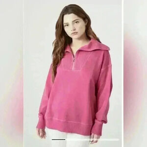 Forever 21 dusty pink 3/4 zip front pullover retro sweat shirt size small